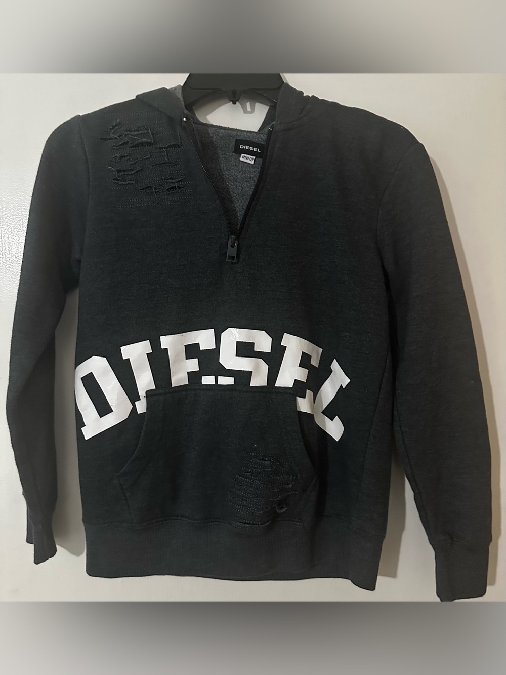 Men’s Diesel Distressed Zip Up Hoodie